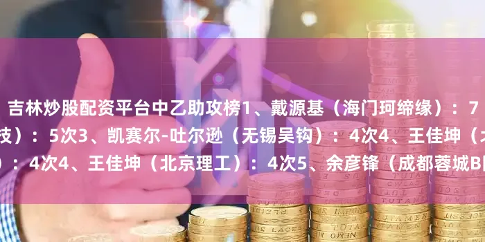 吉林炒股配资平台中乙助攻榜1、戴源基（海门珂缔缘）：7次2、孔荫权（贵州筑城竞技）：5次3、凯赛尔-吐尔逊（无锡吴钩）：4次4、王佳坤（北京理工）：4次5、余彦锋（成都蓉城B队）：4次